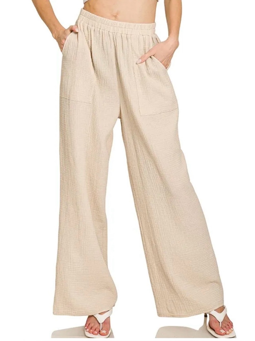 Zenana Outfitters Wide Leg Pants in Beige